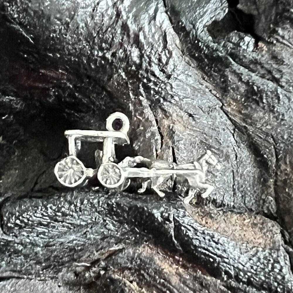 Vintage Sterling Silver Charm Horse Drawn Carriage Buggy Realistic Detailed